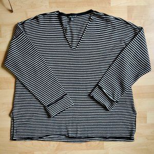 Eileen Fisher Large Striped white and black heavyweight cotton top.